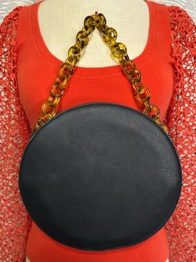 Anthropologie Round Black Crossbody Bag Tortoise Chain Circle Purse Boho